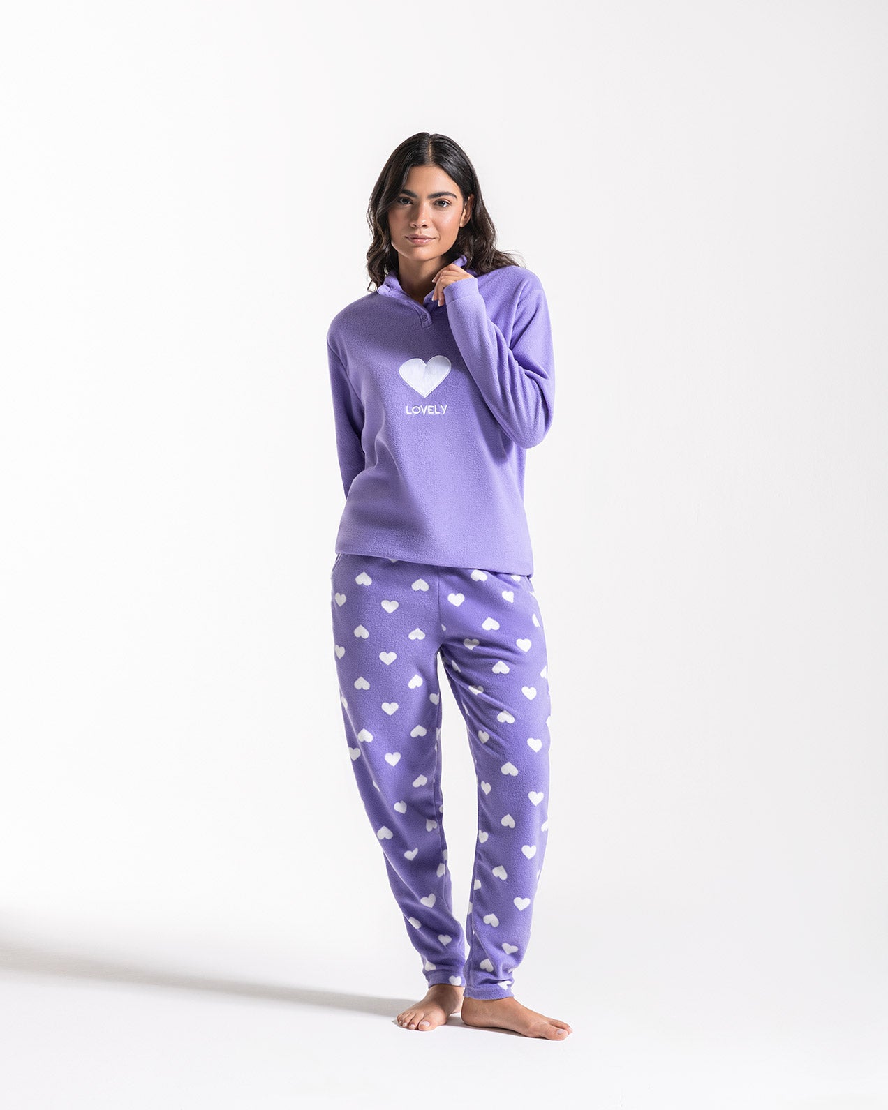 pigiama-pile-991mzq-1.jpg Pigiama Donna Pile Lovely | Morbido e Caldo con Stampa Cuori - immagine 1