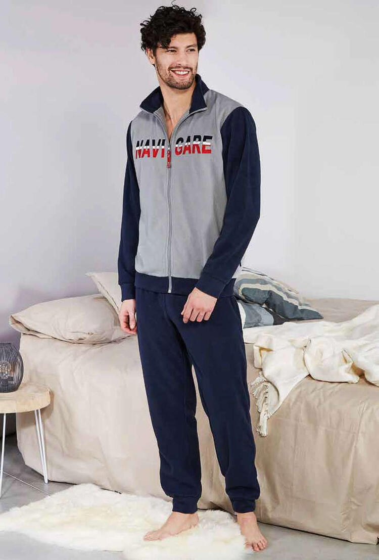 pigiama-pile-uomo-405ixn-1.jpg Kuvee Pigiama Tuta Uomo Taglie Grandi In Pile Invernale – 100% Poliestere – Maniche E Gamba Lunghe Con - immagine 1