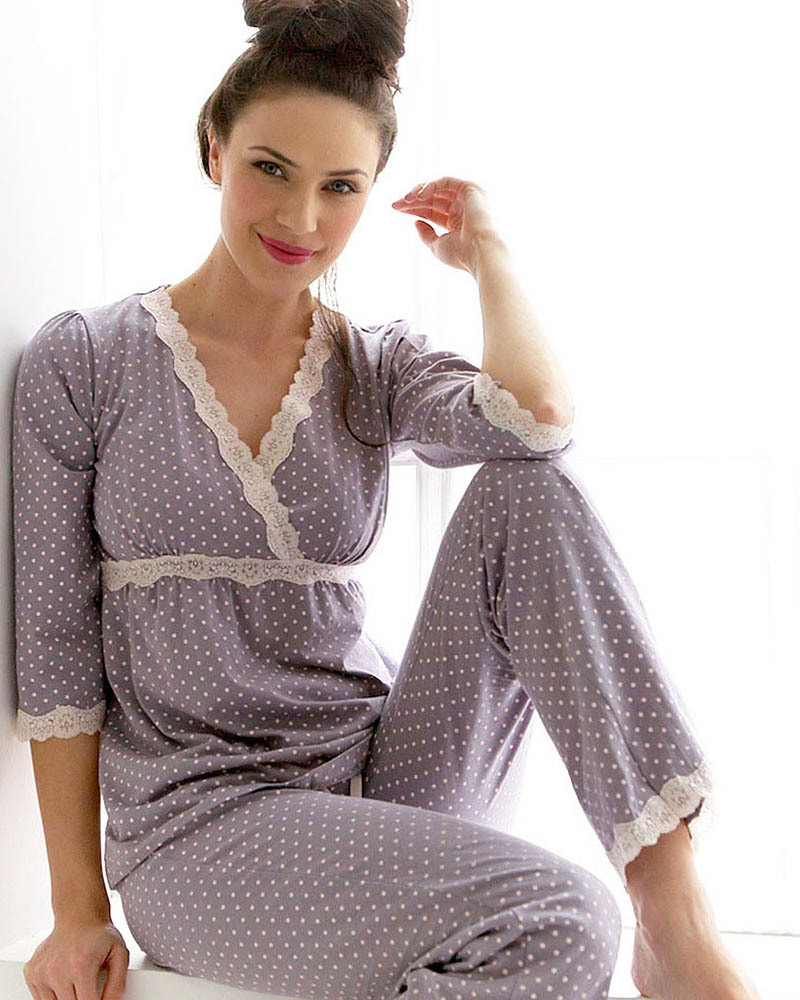 pigiama-premaman-515zvo-1.jpg Belabumbum Pigiama Premaman e Allattamento Dottie Grigio con Pois 100% Cotone Pima donna - immagine 1