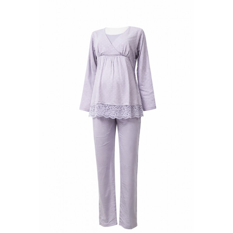 pigiama-premaman-524pjr-1.jpg Pigiama Premaman Promise N12132 Allattamento Cotone Viscosa Lavanda - immagine 1