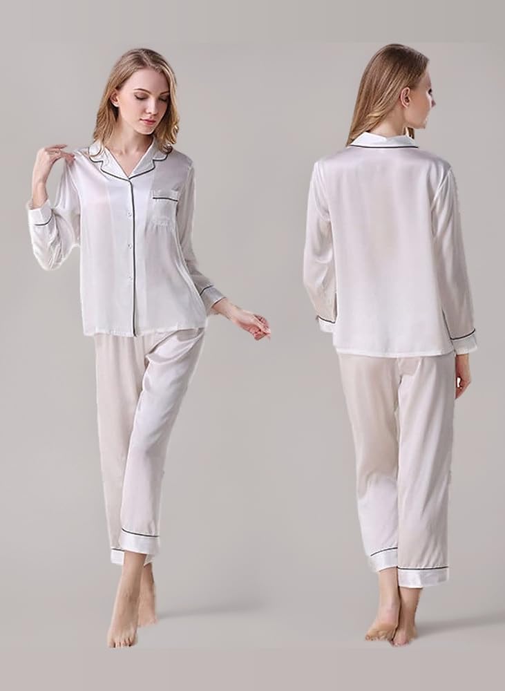 pigiama-seta-950xgv-1.jpg Pigiama da notte in seta da donna, camicetta e pantaloni, 9+ colori, 100% seta (principale), bianco, M : Amazon.it: Moda - immagine 1