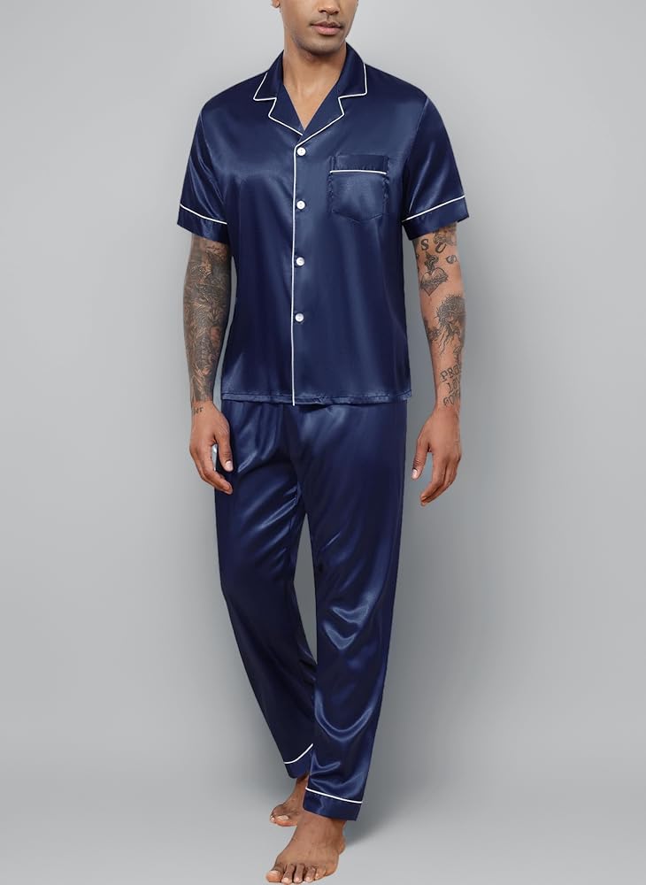 pigiama-seta-uomo-606zba-1.jpg Reliwel Pigiama da Uomo Pigiama Uomo Seta in Raso Manica Corto con Bottoni Estivo Set Pigiami Due Pezzi Classic Camicia da Notte Elegante Sleepwear : Amazon.it: Moda - immagine 1