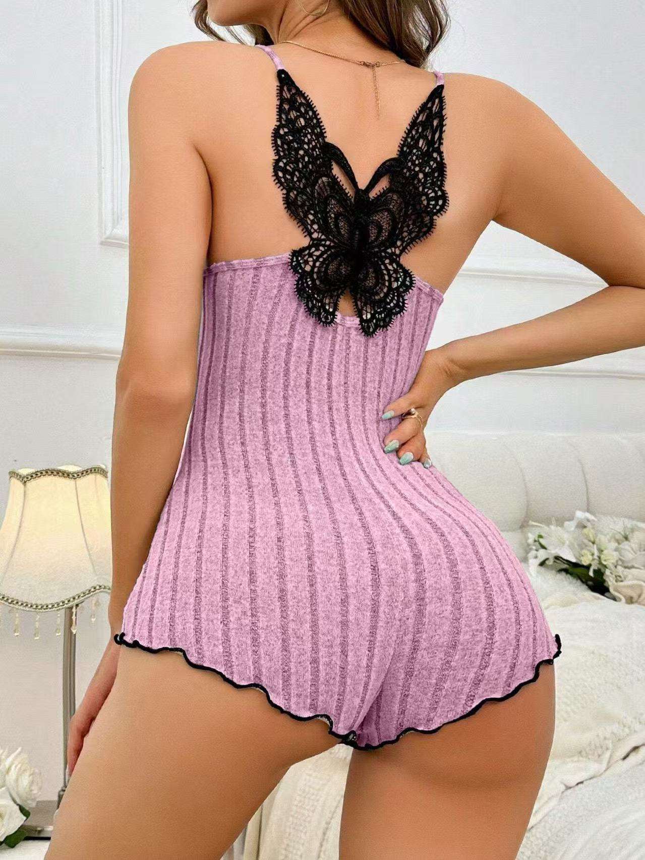 pigiama-sexy-808tfz-1.jpg Pigiama Intero Da Donna Senza Schienale Con Stampa A Farfalla,Sexy,In Morbido Pizzo A Costine,Per Luna Di Miele Buy Product on Alibaba.com - immagine 1