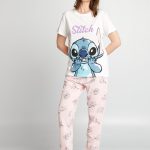 Completo pigiama t shirt + pantaloni 'Stitch' 'Disney' 2 pezzi ROSA
