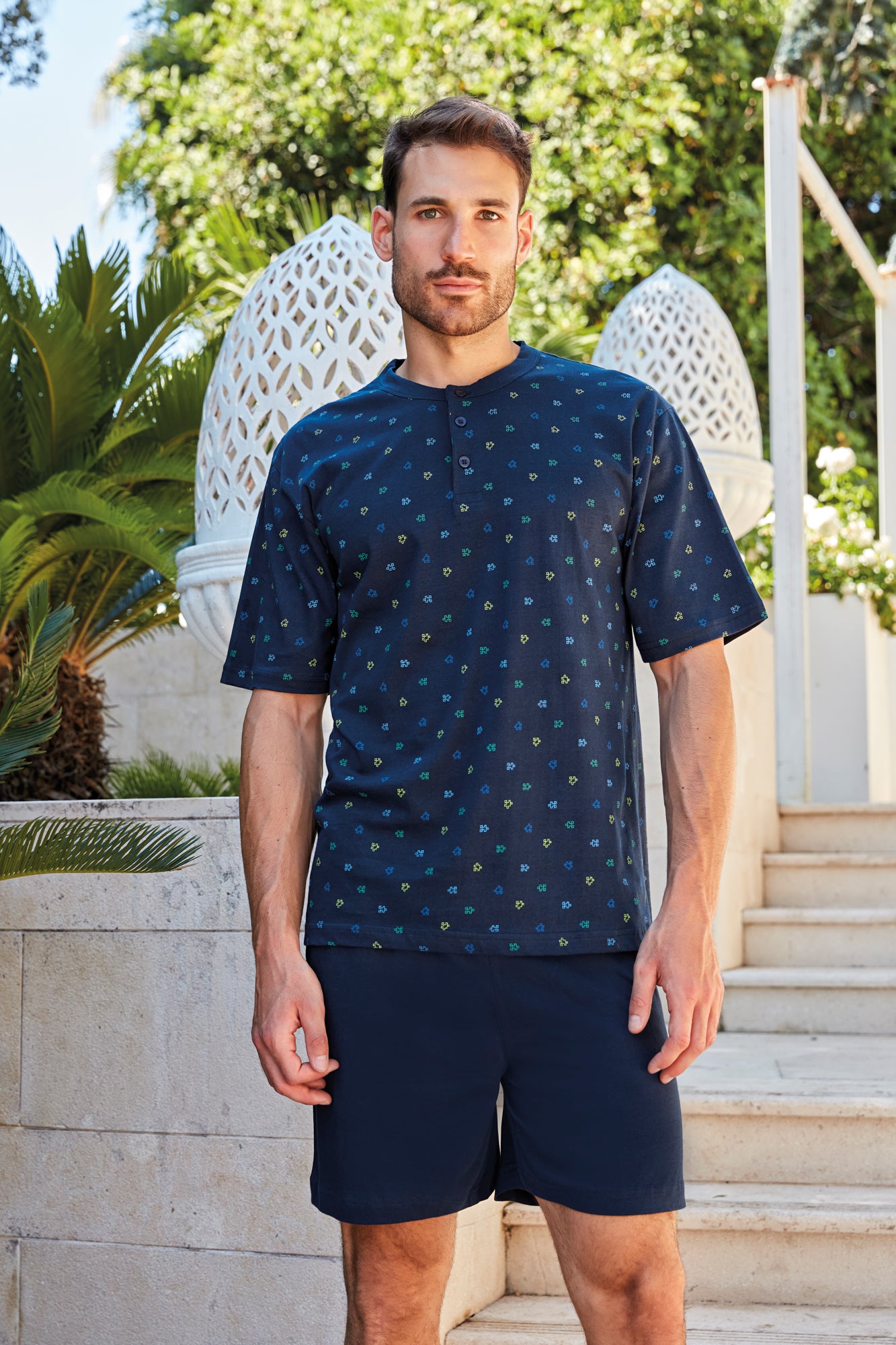 pigiama-uomo-corto-867xjt-1.jpg Pigiama Uomo corto in cotone Blu / 3/S - immagine 1