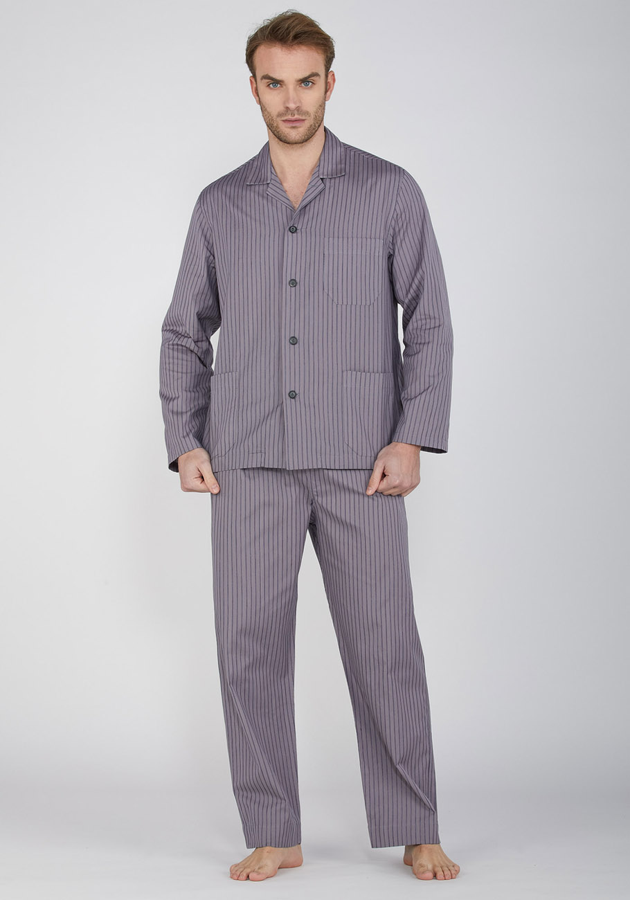 pigiama-uomo-cotone-104rbv-1.jpg pigiama uomo in cotone tinto in filo con collo a camicia e bottoni - immagine 1