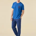 Pigiama uomo estivo in cotone articolo navy dot.