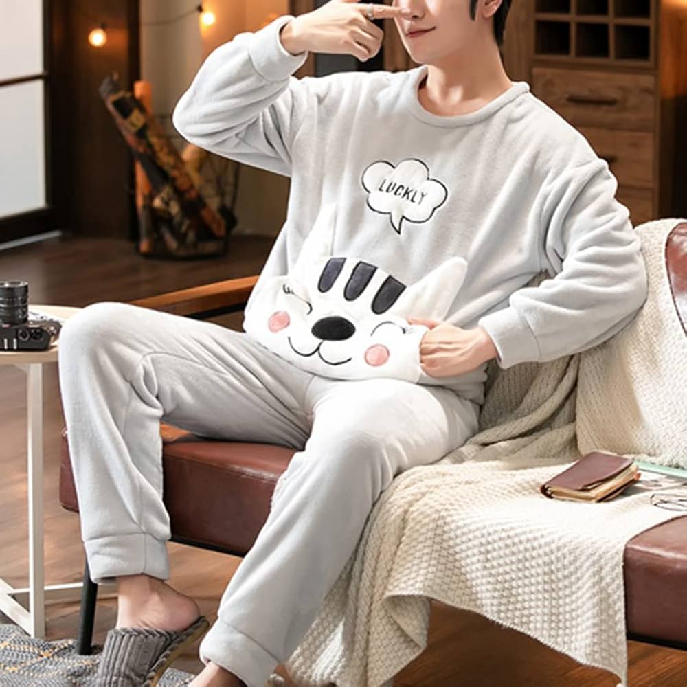 pigiama-uomo-invernale-358npv-1.jpg shownicer Pigiama Uomo Invernale Pigiami Due Pezzi Lunghi Felpato Caldo Confortevole Maniche Lunghe Set Abbigliamento Casual per la Casa Loungewear X05 Grigio S : Amazon.it: Moda - immagine 1