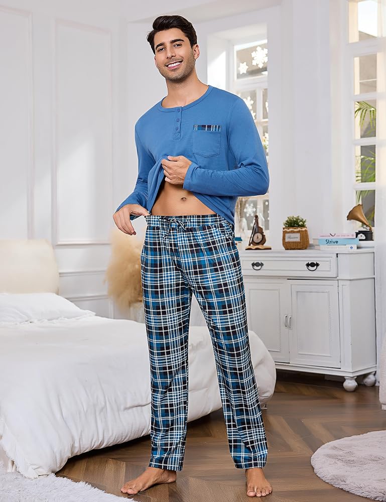 pigiama-uomo-invernale-925jjq-1.jpg Irdcomps Pigiami Uomo Invernali Cotone Pigiama da Uomo Lungo Manica Lunga Set Due Pezzi Pigiama con Bottoni Scozzesi Leggero Morbido Loungewear Azzurro Cielo M : Amazon.it: Moda - immagine 1