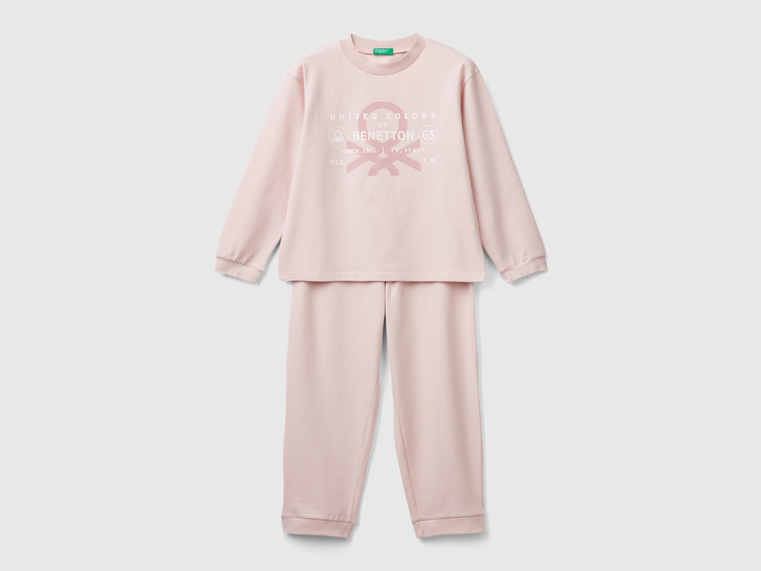 pigiami-benetton-385ewn-1.jpg Pigiama in cotone stretch da bimbo rosa tenue | Undercolors Outlet - immagine 1