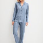 CALIDA Pigiama Donna Lungo Aperto Swiss Cotton ART. 43629 46/48 / Azzurro