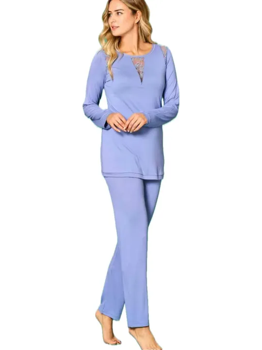 pigiami-da-donna-086siw.webp Bisbigli Pigiama donna in viscosa elasticizzata con inserto in pizzo art. 202228 - immagine 1