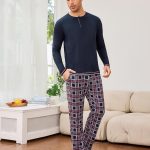 Leversic Pigiama Uomo Invernale Pigiami da Uomo 2 Pezzi, Maniche Lunghe con Scollo Rotondo e Pantaloni a Quadri Morbido e Caldo Blu Navy 1 3XL : Amazon.it: Moda