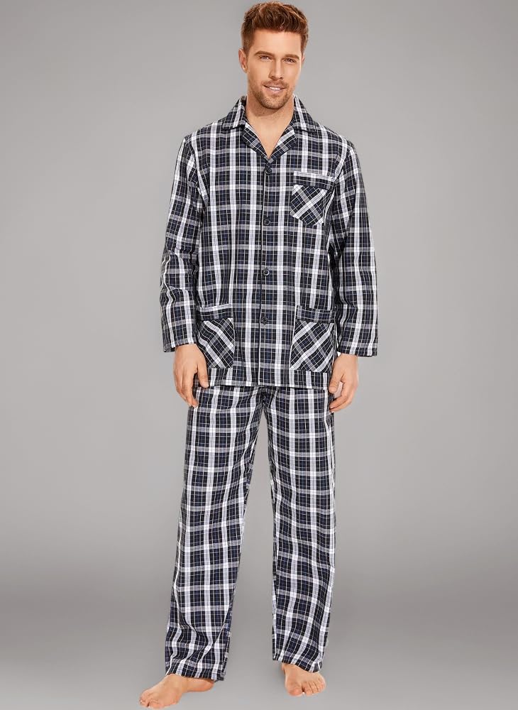 pigiami-da-uomo-780usu-1.jpg GLOBAL Uomo Pigiami Set 100% Cotone Set Pigiami Due Pezzi da Uomo, Pigiami Uomo Completino Maniche Lunghe in Cotone A Scacchi Neri,L : Amazon.it: Moda - immagine 1