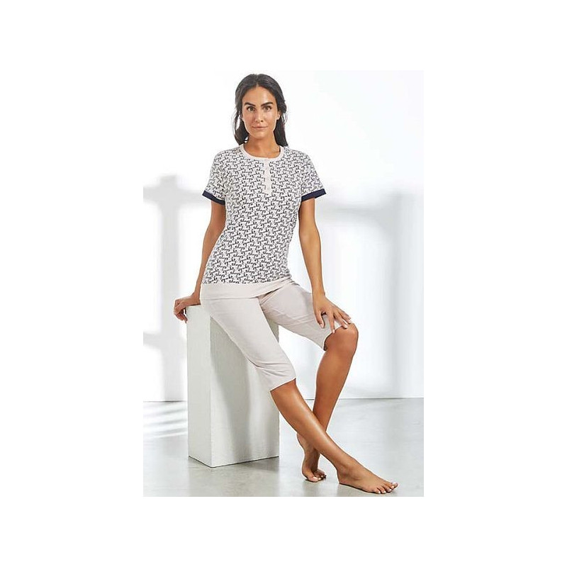 pigiami-estivi-donna-090lfe-1.jpg Pigiama donna estivo manica corta pantalone pinocchietto cotone Nazareno Gabrielli 308 - immagine 1