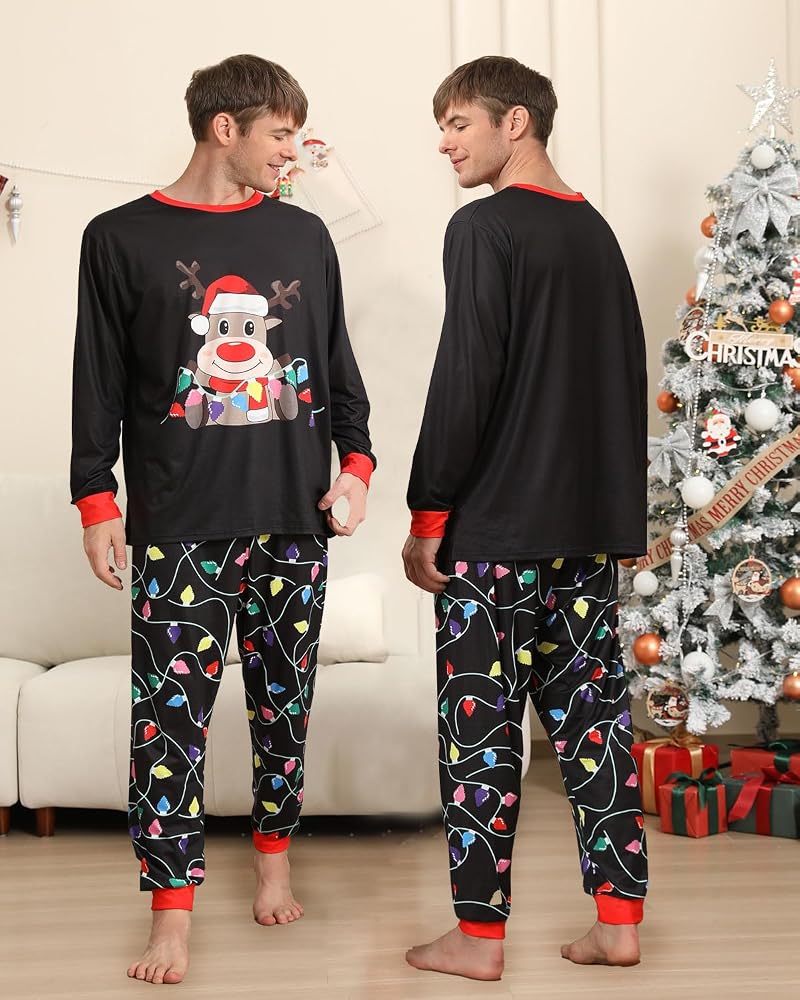 pigiami-natalizi-072iij-1.jpg Pigiama Natale Famiglia Set, Pigiami Natalizi per Tutta la Famiglia, Pigiama Natalizio Coordinati Manica Lungo, 2 Pezzi Pigiami di Natale lui e lei ... - immagine 1