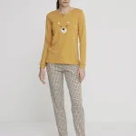 Noi Di Notte Pigiama Lungo FA8780AS Donna Caldo Cotone Colore Senape